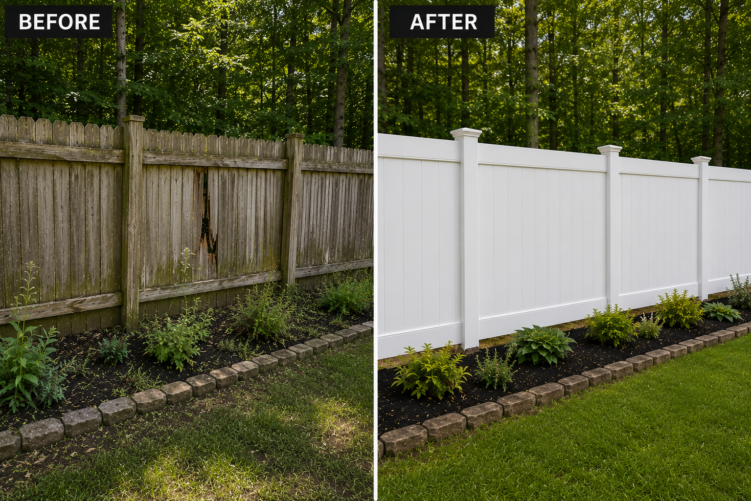 Before and after fence replacement