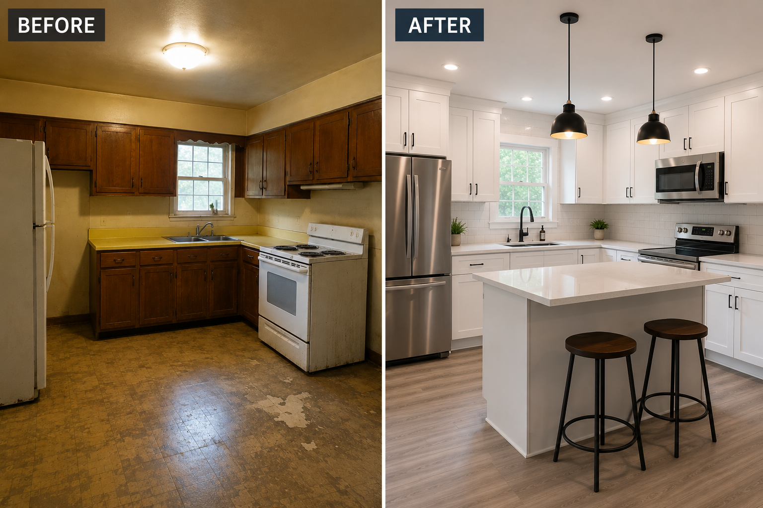 Before and after kitchen remodel